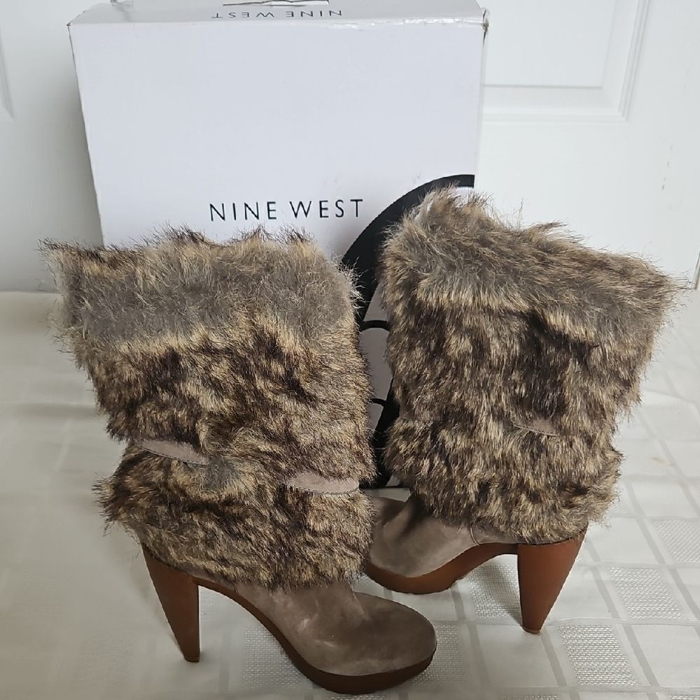 Nine West  Faux Fur Ankle Boots - Brown